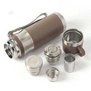 차우리는 물병 보온 보냉 뚜껑컵 물통 500ml 브라운 휴대용스텐물병 휴대용보온병 보온보냉텀블러