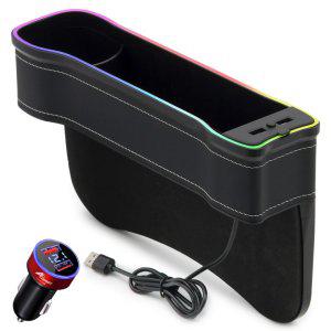 차량용 멀티 사이드포켓 컵홀더 틈새 수납함 무드등 QC3.0 USB 충전기 C80 운전석+시거잭