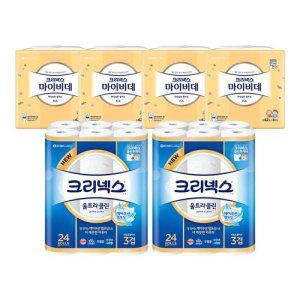 크리넥스 3겹 울트라클린 25m 24롤 2개+마이비데 키즈 캡 42매 4입 4개