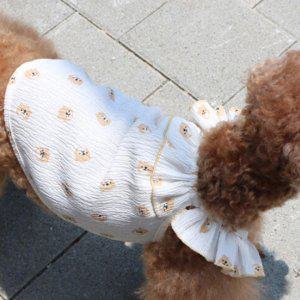 곰돌이 강아지 2XL 지지미 1P 퍼프넥 슬리브 나시티