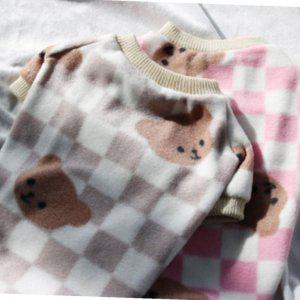 강아지 체크 오리지널형 곰돌이 반팔티 베이지 3XL 1P 티셔츠