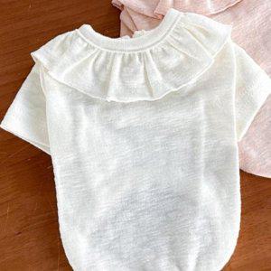 강아지 프리미엄 프릴 카라 반팔티 아이보리 1P 간절기 티셔츠