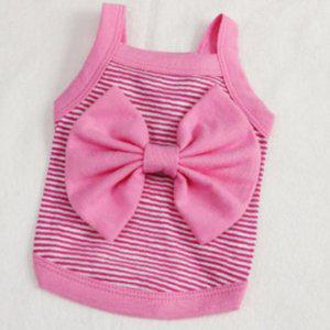 강아지 줄무늬 데일리 큐티 리본 나시티 핑크 1P 탑