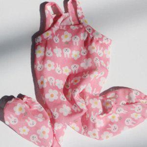 강아지 시스루 데일리 꽃토끼 올인원 핑크 1P 나시 점프수트