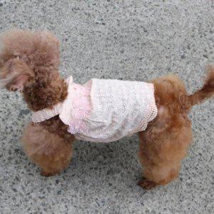 강아지 펀칭 탄탄 플라워 원피스 핑크 1P 끈나시 여름 치마