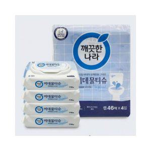 루미나D 깨끗한나라 닥터비데 물티슈 캡형 46매 4팩 가정용 주방용