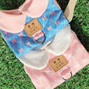 강아지 카라 클린 티셔츠 하네스 블루 2XL 1P 민소매 산책