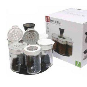 시노글라스 듀얼 양념보관병 7P 화이트 200ml 회전식 유리 양념통 세트