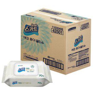 유한킴벌리 스카트 에코 종이 물티슈 캡형 E Pack 70매 x 24개입 1박스