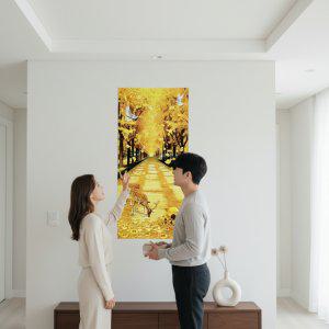 황금빛 풍성한 행운의 돈나무 벽지 스티커 현관 인테리어 집들이 선물벽그림