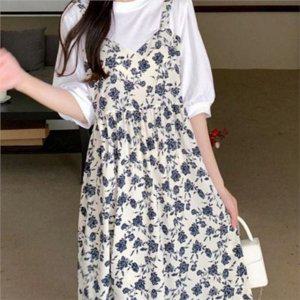 뷔스티에 여성 롱 원피스 리조트 여성 플라워 원피스 데일리 여름