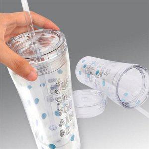 휴대용 이중 벽 텀블러 360ml 아이스 플라스틱 텀블러 빨대 물병