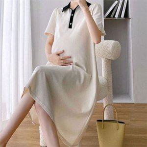루즈핏 임산부 미디 원피스 FREE 데일리 임산부 폴리 원피스 여름