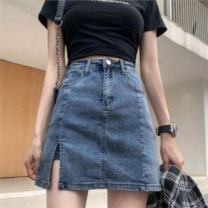 하이 데님 치마 바지 Cotton100% 여성 데님 스커트 청치마 반바지