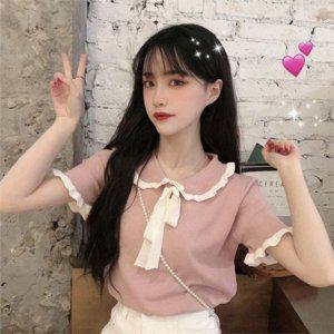 레이스 여성 반팔 티셔츠 FREE 라운드 반팔 티셔츠 소매 기본