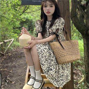데일리 여성 원피스 폴리 휴양지 플라워 원피스 퍼프 여름