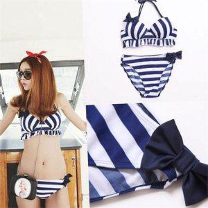 프릴 여성 비키니 하이 마린 비키니 스트라이프 수영장 바캉스 신상