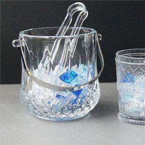 투명 유리 아이스 버킷 샴페인 얼음 바스켓 파티 쿨러 핸들