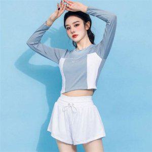 스포티 여성 래쉬가드 크롭 긴 팔 래쉬가드 수영복 상의