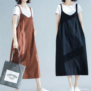 뷔스티에 여성 린넨 원피스 면혼방 데일리 린넨 원피스 빅사이즈 루즈핏
