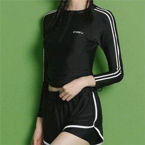 슬림핏 여성 래쉬가드 셔링긴팔 셔링 긴 팔 래쉬가드 배색 비치