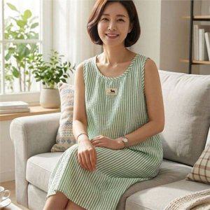 루즈핏 여성 잠옷 원피스 스트라이프 여성 홈 웨어 원피스 민소매