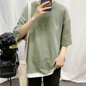 루즈핏 오버핏 티셔츠 4컬러 레이어드 7부 티셔츠 남성 여름