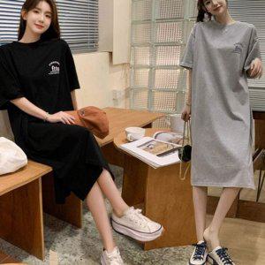 데일리 여성 반팔 원피스 체형커버 루즈핏 원피스 여름 기본 레터링
