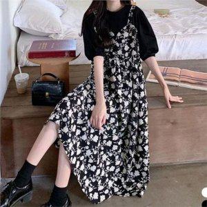 플라워 여성 원피스 뷔스티에 롱 원피스 빅사이즈 데일리 여름 휴가