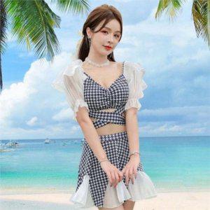 프릴 비키니 수영복 투피스 치마바지 비키니 썸머 체크