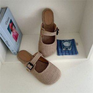 데일리 여성 슬리퍼 굽높이1cm 바캉스 슬리퍼 라탄 발등 버클 여름