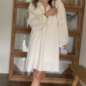퍼프 여성 벌룬 원피스 캐주얼 루즈핏 원피스 브이넥 드레스