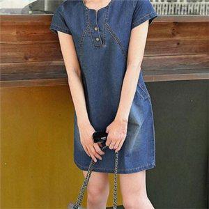 데일리 여성 데님 원피스 44-55 캐주얼 청 원피스 여름 반팔