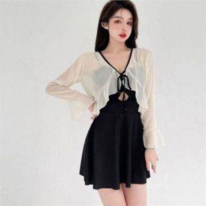 플레어 비키니 스트랩 프릴 비키니 스커트 매듭