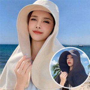 포니테일 여성 썬 캡 모자 목가림 여성 와이드 모자 돌돌이