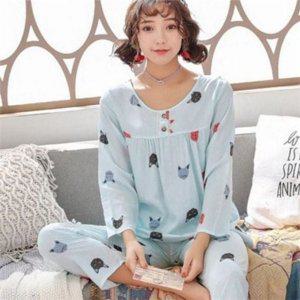 순면 홈 웨어 캐주얼 잠옷 고양이 파자마 커플 가을