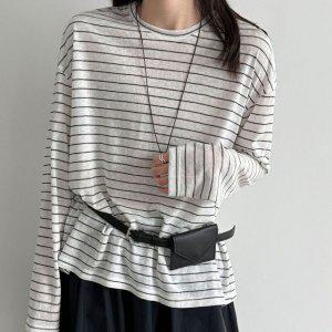 언레프 스트라이프 루즈핏 긴팔티 여성 여름 단가라 시스루 티셔츠