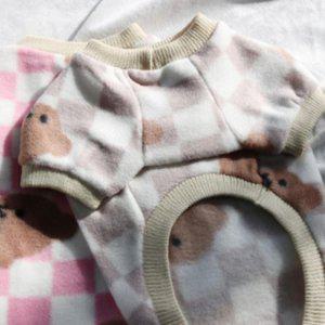 강아지 체크 프리미엄형 곰돌이 반팔티 베이지 2XL 1P 티셔츠