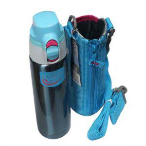 피콕 스텐 휴대용 보온보냉병 하늘색 500ML 전용 가방 포함 등산용 물병