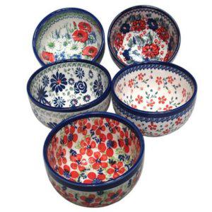 폴란드풍 오색 도자기 공기 5P 다용도 식기 디저트볼 앞접시 요거트 그릇