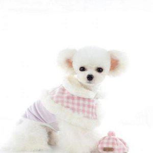 체크 강아지 망토 애견퍼 모자 망토 반려견 겨울 강아지