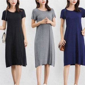 데일리 여성 반팔 원피스 라운드 여성 루즈핏 원피스 비스코스 여름