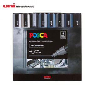 유니 포스카 2.5mm 8색 모노컬러 세트 PC-5M 8C MONOTONECOLOR 물번짐 냄새걱정 없는 선명한 발색 수성마카