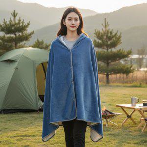 보들보들 양면 극세사 망토 담요 100x150cm 캠핑용 단추 숄