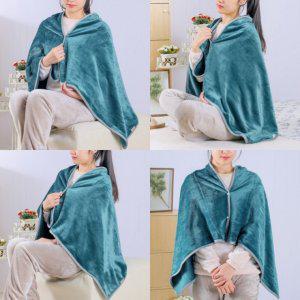 똑딱이단추 극세사 망토 담요 70x130cm 블루그린 여행용담요 차량용무릎담요