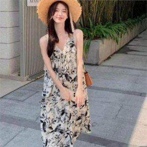 민소매 여성 플라워 원피스 나시 여성 여름 원피스 휴양지 비치