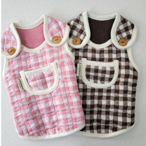 체크 강아지 프리미엄 포켓 조끼 핑크 2XL 1P 겨울 보온 산책