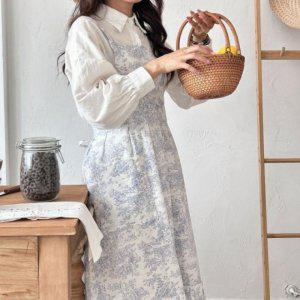 메르올린 플라워 앞치마 순면 예쁜 에이프런 카페 주방 바리스타 어린이집 원피스 빅사이즈앞치마