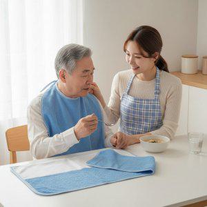성인용 노인 간병 앞치마 방수 턱받이 패드형