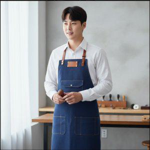 데님 앞치마 방수 작업용 공방 카페 유니폼 미술용 작업복